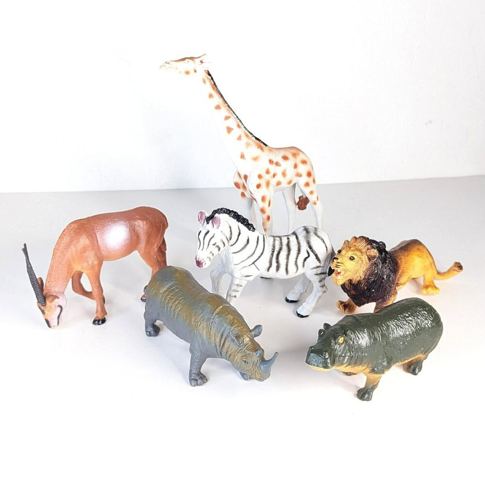 Vintage 1998 Toy Major Safari Animals LOT of 6 Giraffe Gazelle Lion Zebra Rhino